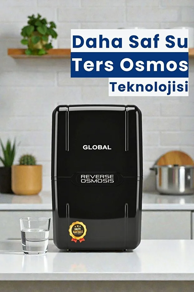 Su Arıtma Cihazı Kapalı Kasa | RO Ters Ozmos Sistem | Dahili 8L Tank | Siyah